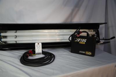 KINO 2 BANK BALLAST RED W/ HEADER CABLE , 4' 2 BANK KINO HOUSING AND MALE PIN MOUNTING BACK PLATE