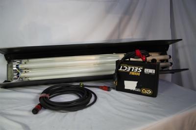 KINO 2 BANK BALLAST RED W/ HEADER CABLE , 4' 2 BANK KINO HOUSING AND MALE PIN MOUNTING BACK PLATE