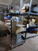 Work Tables, Light Inspection Booth, Graco Elevator, Rolling Carts, Desk, Lights, File Cabinets, Glass Door Cabinet, Tape, Carpet, Hoses, Clips, Spray Gun