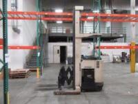 CROWN RD 3000 SERIES ELECTRIC STAND ON REACH LIFT TRUCK, 3000 LBS., WITH HOBART 36 VOLTS BATTERY CHARGER, 140" HIGH