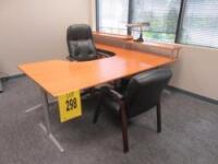 L SHAPE WOOD DESK WITH CHAIR, AND (4) COMBINATION CABINETS