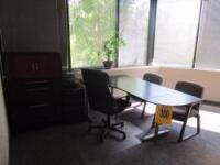 LOT (2) WOOD DESK, SOFA, COMBINATION CABINET, AND CHAIR