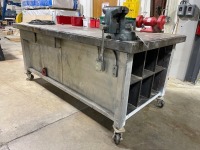 Rolling Shop Table w/ Vise & Bench Grinder