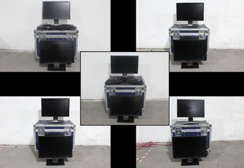 Lot (10) Dell U2410 24" Displays w/ Speakers, Mounts, Cables, PSUs in Wheeled Cases