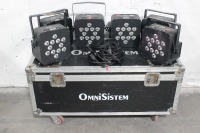 Lot (6) OmniSystem Thin Par Passport LED Lights w/ Wheeled Charging Case (Nonfunctional Buttons)