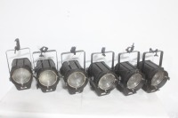 Lot (6) Strand Lighting Fresnel 8" Studio Lights w/ (6) C-Clamps & Safety Cables
