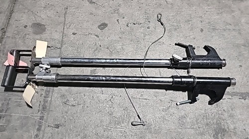 Lot (2) Matthews 2' - 5' Telescoping Hanger w/ C-Clamp and Stirrup Hanger