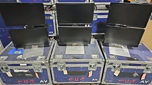Lot (3) Digital Signage Playback Monitor Kit w/ (2) Dell S2209Wb 22" Widescreen Monitors in Hard Rolling Case