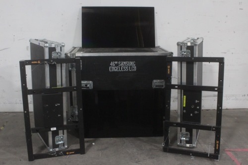 Lot (2) Samsung UE46A 46" Commercial Displays w/ Stands & Case
