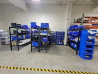 Lot Shelving w/ Uline Bins & Electronic Parts