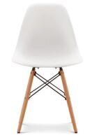 Moulded white plastic Eams chair with wood legs - New In Box