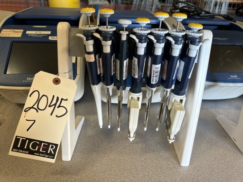 (7) Assorted Gilson Pipettes w/ Stand