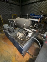 Denios Oil Storage Containment Tank w/ Agitator Motor, Stainless Steel Hopper Bin, & Cabinet