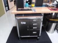 Lot of 2 Lab Tables w/ Wood Tops H 38in x L 72in X D 25inincludes (1) 4 Drawer Cart on Wheels w/Contents