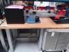 Lab Table H 84in X L 72in X D 25in w/Shelving System & Attached Work Light Alsoincludes (1) Table Top Work Light & (1) 4 Drawer Cart on Wheels w/ Contents