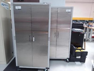Lot of 2 Upright (2) Door Storage Cabinets on Wheels H 72in x L 36in x D 18in Contentsincluded