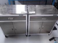 Lot of 2 Storage Carts On Wheels w / Stainless Steel Tops H 35in x L 28in x D 18 w /Contents