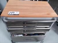 Storage Cart on Wheels w/ Wood Top H 35in x L 28in x D 20in w/ Contents