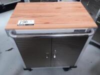 Storage Cart on Wheels w/ Wood Top H 35in x L 28in x D 20in w/ Contents