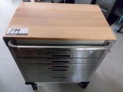 6 Drawer Storage Cart on Wheels w/Wood Top H 35in x L 28in x D 20in w/ Contents