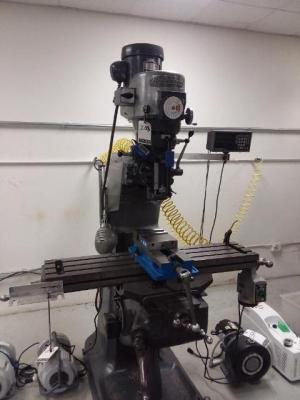 Bridgeport #X005-08 Drill press w/ Kurt Anglock Milling Machine Vice w/ Handle.includes Extra Collets & (6) Drawer Storage Cart on Wheels w/ Contents