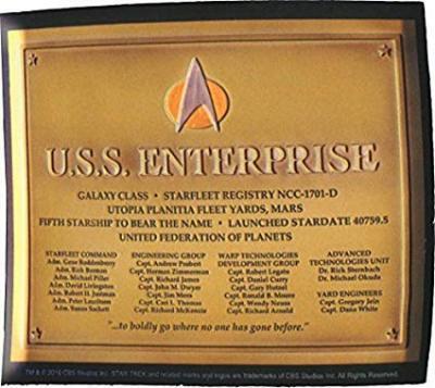 Star Trek 4.5x3.5 in. Domed Enterprise Dedication Plaque Rep