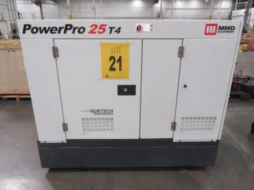 MMD DIESEL POWERPRO 25T4 GENERATOR, MODEL: SDG25S-8E1, GEN. OUTPUT 25 KVA, VOLTAGE 240/480V, FREQUENCY 60 HZ, POWER FACTOR 80% PHASE 3, ISUZU ENGINE 4